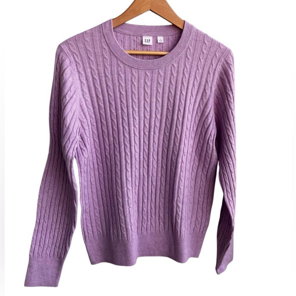 GAP Lavender Cable Knit Sweater Women’s Large Crewneck Cotton Blend